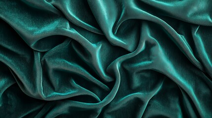 Fototapeta premium Teal Velvet Fabric Draped Luxuriously Soft Texture