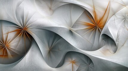 Abstract composition featuring a surface pinched into star-shaped patterns and textures, in white, orange and teal blue