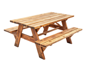 rustic wooden picnic table with sturdy design, perfect for outdoor gatherings and family meals. natural wood finish adds warmth to any setting