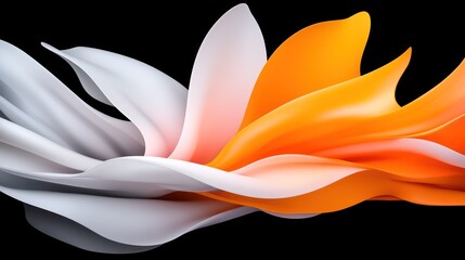 Abstract design featuring flowing shapes in white, orange, and gray.