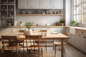 Fototapeta premium Scandinavian interior design, living room, bedroom, dining room, kitchen and laundry room, day mood
