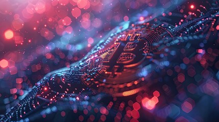 Abstract visualization of cryptocurrency blockchain technology in action