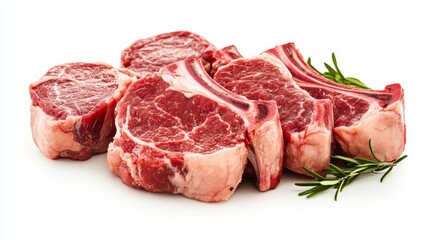 Delectable Lamb Chops: A tantalizing close-up showcasing succulent, raw lamb chops, seasoned with rosemary, ready for grilling or roasting.