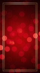 Fototapeta premium Red Bokeh Background with Gold Frame Festive Holiday Elegant Design