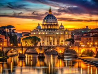 Fototapeta premium Capture Rome's nocturnal beauty: Vatican lights, stunning scenery, unforgettable Roman views.