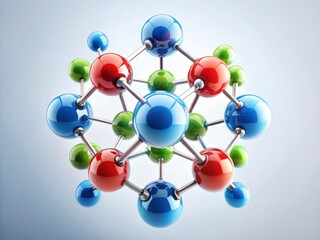 Obraz premium Clean background showcases a meticulously crafted 3D oxygen atom model, captured via drone photography. Scientific illustration perfection.