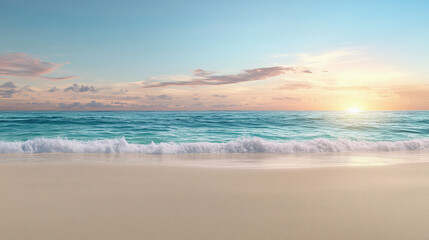 Obraz premium serene beach with gentle waves and beautiful sunset sky
