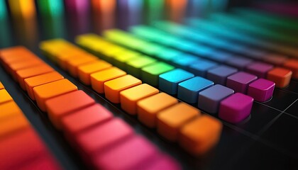 A photostock of colorful 3D bar graphs on a dark background, emphasizing data analytics and financial reports