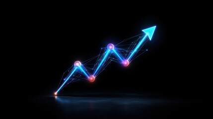 Abstract upward trend illustration with glowing nodes and arrows.