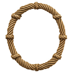Brown oval rope frame with a nautical knot design, Isolated on transparent or white background cut out