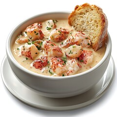 Creamy Lobster Bisque in a Bowl with Crusty Bread.