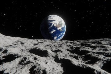 Breathtaking View of Earth from the Lunar Surface in Space. generative ai