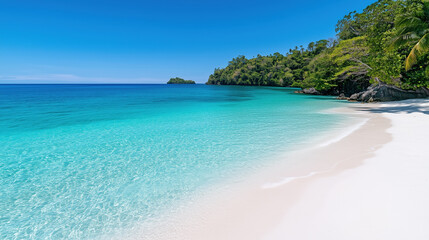 Fototapeta premium serene tropical beach with clear turquoise water and white sand