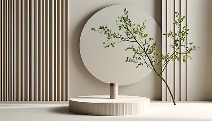 a vase with a plant in it next to a mirror