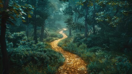 Fototapeta premium winding forest path disappearing into the trees