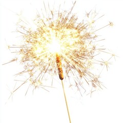 Bright Sparkler Flame Creating Festive Atmosphere with Sparkling Lights on White Background