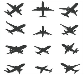 Airplane silhouette vector. Flying aircraft silhouette vector design. Jet airplane silhouette vector art. Flying airplane silhouette vector illustration
