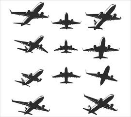 Airplane silhouette vector. Flying aircraft silhouette vector design. Jet airplane silhouette vector art. Flying airplane silhouette vector illustration