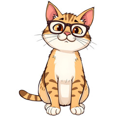 Obraz premium Illustration of A cat sitting upright with a funny expression, wearing glasses. png isolated background. transparent background.