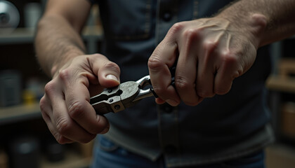 Hands Using Pliers in Workshop