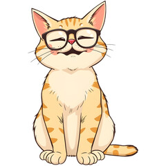Obraz premium Illustration of A cat sitting upright with a funny expression, wearing glasses. png isolated background. transparent background.