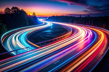 Abstract Light Trails, Dynamic Minimalist Night Photography, Dark Background, Swirling Light, Motion Blur