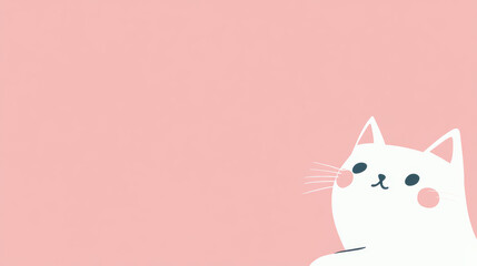 Cute white cat illustration on soft pink background, perfect for minimalistic designs and desktop organizers. This charming artwork adds playful touch to any space