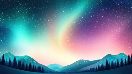 Fototapeta premium Aurora love glow concept, Stunning Northern Lights Over Majestic Snowy Mountain Landscape, Romantic aurora blur