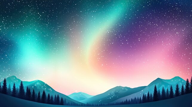 Aurora love glow concept, Stunning Northern Lights Over Majestic Snowy Mountain Landscape, Romantic aurora blur