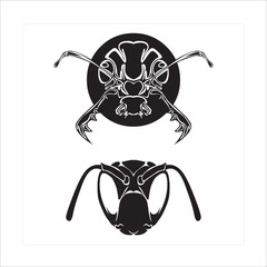 A vector illustration of an ant's head in detailed silhouette style, designed with clean lines and sharp contours. Perfect for logos, icons, and various design projects.