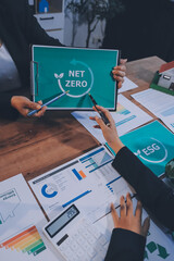 Carbon offset price report CO2 emission. Future growth Net zero waste in ESG ethical SME office...