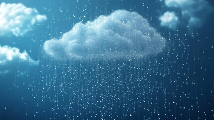 Naklejka premium Luminous cloud droplets falling, digital rain.
