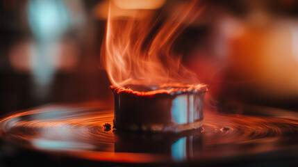 Delicious dessert served with steam rising in a cozy restaurant setting