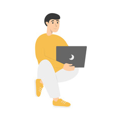 Illustration of People and Technology Device. Technology Addiction. Vector Character in Flat Cartoon Style.