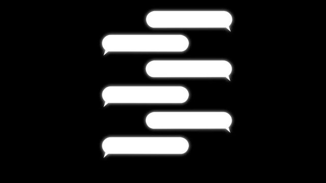 text Message bubble animation on a black background, The messages have avatars of a woman and a man. Flat style animation in resolution up to 4k. Sms, and text ..