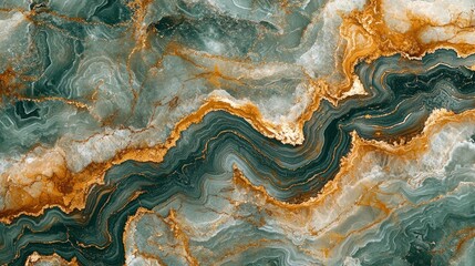 Obraz premium Luxurious Emerald Green and Gold Marble Swirls - Elegant Abstract Background