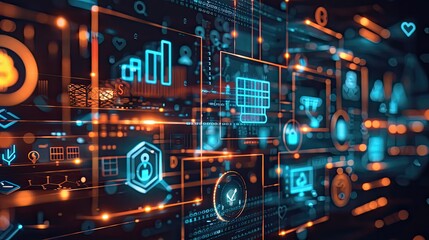 Glowing symbols and icons representing financial regulatory frameworks and compliance