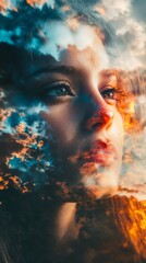 Abstract painting of a woman's face with a dreamlike, surreal atmosphere.