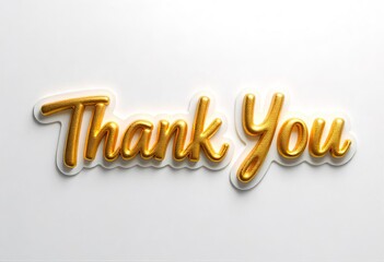Thank You 3D text in a shiny gold texture placed on white background