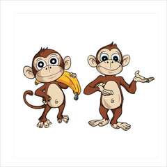vector illustration of a cartoon monkey holding a large banana, featuring minimal details, smooth lines, and a clean, cheerful design. 
