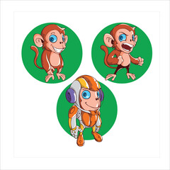 Fototapeta premium Vector illustration of a clever monkey in an astronaut suit showcasing various expressions. 