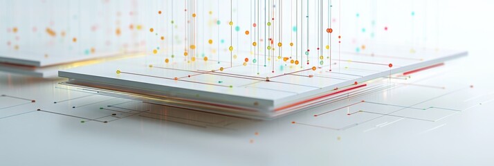 Data Matrix Visualization in 3D Cartoon Style with Glowing Lines and Nodes on White Background