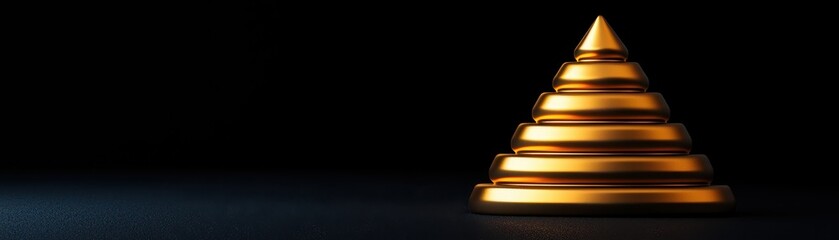Golden pyramid shape shining in a dark environment, creating a futuristic look.