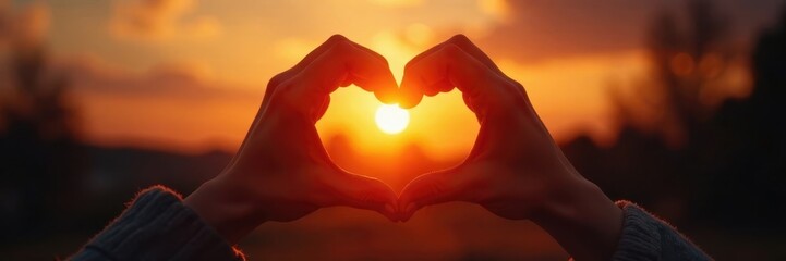 Blurred heart shape sunset, romantic golden hour, light, heart, charming