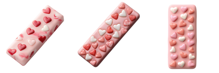 Colorful candy bars with heart-shaped decorations, perfect for celebrating love and special occasions.