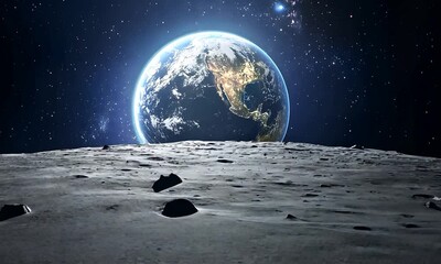Earthrise: Witnessing Our Planet from Lunar Surface, a Breathtaking Cosmic View - Powered by Adobe