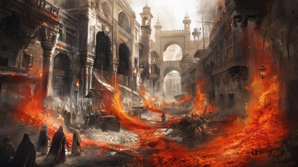 Obraz premium view of burning buildings