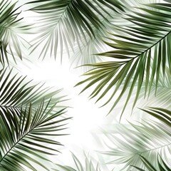 Lush Green Tropical Palm Leaves Over White Background for Fresh and Natural Design Concepts