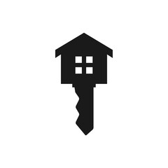 Door key with house. Vector silhouette in flat style.