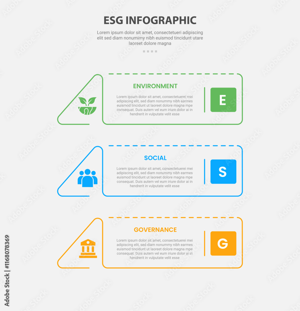 Wall mural esg infographic outline style with 3 point template with creative rectangle with triangle edge for s